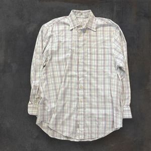 Peter Millar Casual Button Up Shirt Long Sleeve Men's Size‎ L White Checkered